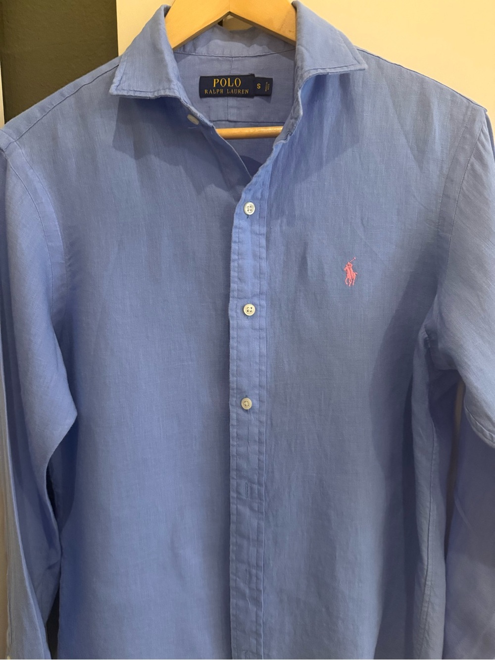 Ralph Lauren Blue Button-Down Shirt with Pink Pony